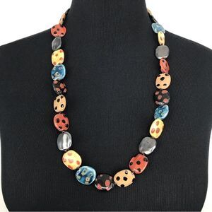 Multicolored Polka Dot Squared Bead Vintage 14” Necklace